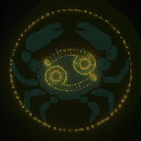 Animated gif of Crab graphic with a Cancer symbol rotating and glowing