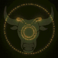 Animated gif of a Glowing Taurus graphic with the symbol of Taurus glowing and rotating overlaid.
