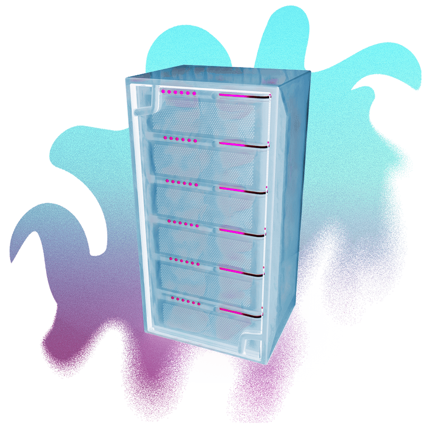 Stylized data stack on top of an amorphous blob meant to symbolize big data giving a testimonial