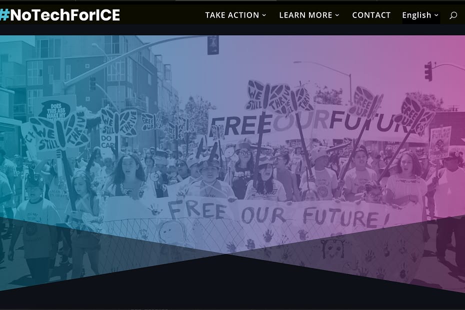 group of young protestors holding signs and banner reading "Free our future"